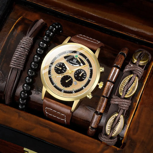 5pcs Men Quartz Watches Bracelet Watch Set For Men